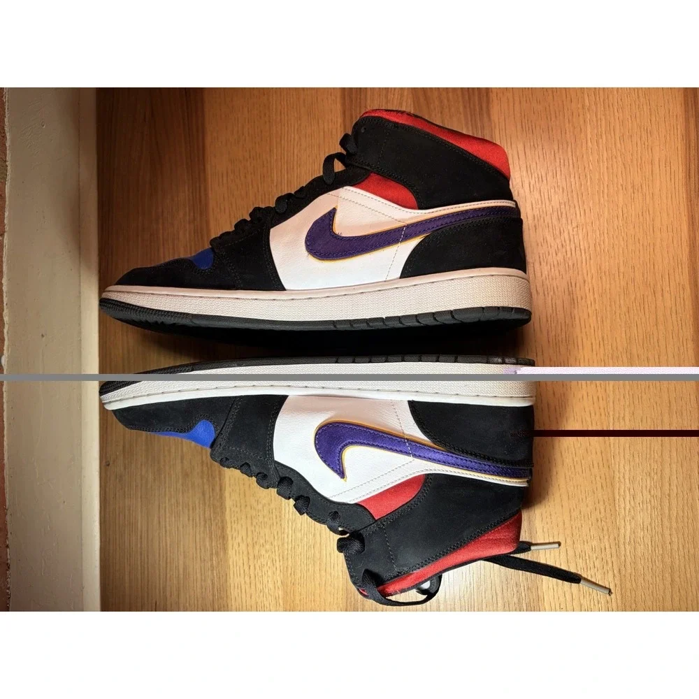 Air Jordan 1 Mid 852542-006 Rivals 2019 Men Sz 12 Black White Blue Red Purple